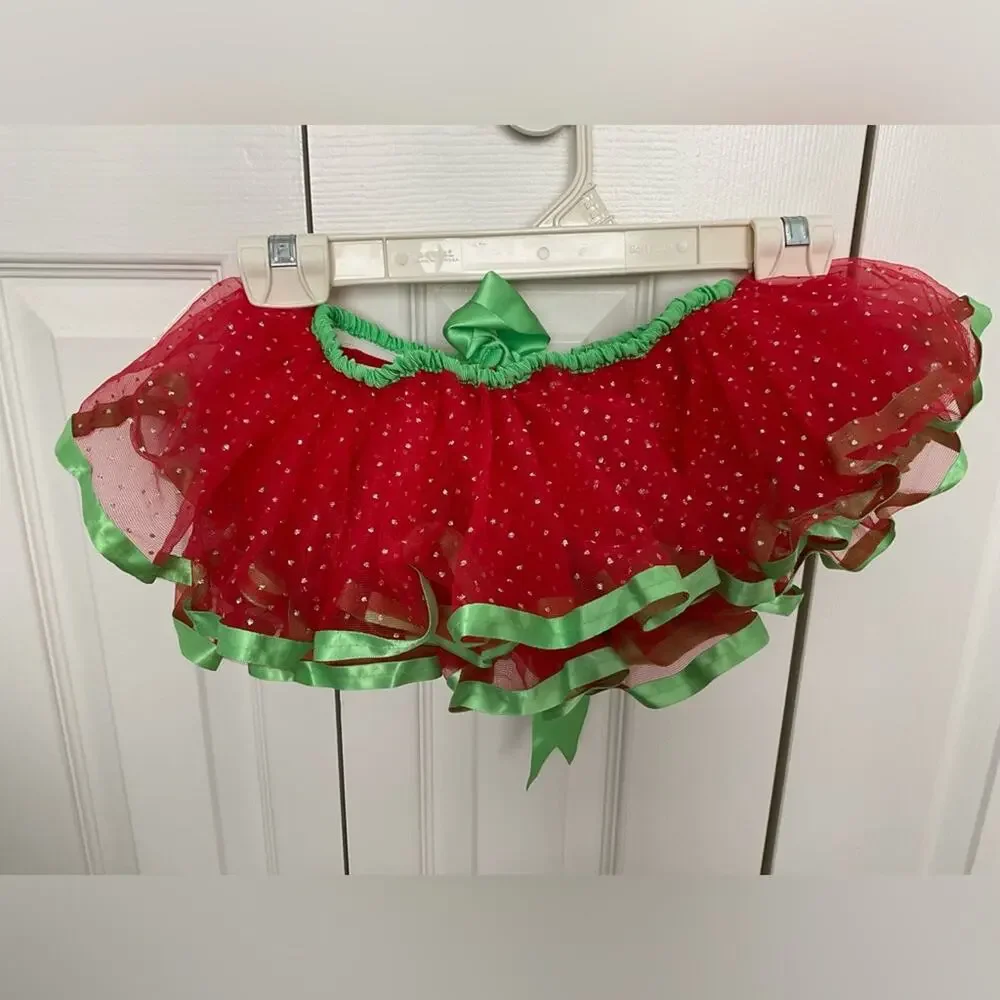 LITTLE WISHES CHRISTMAS RED GREEN SPARKLE RIBBON TIE BABY TUTU SZ 12M+